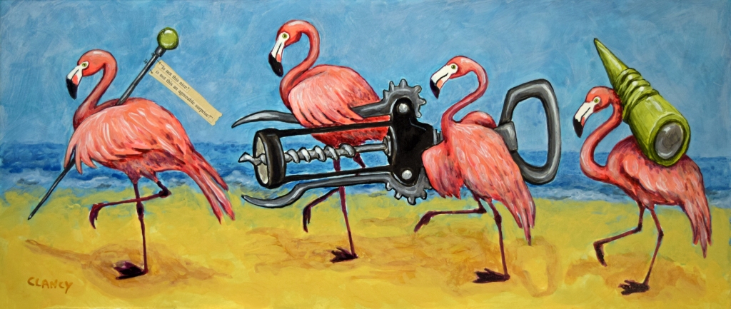Flamingos enjoying life in the Odditorium